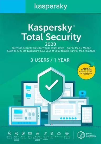 Kaspersky Total Security 2020 (3 Käyttäjää, 1 Vuosi) cover image